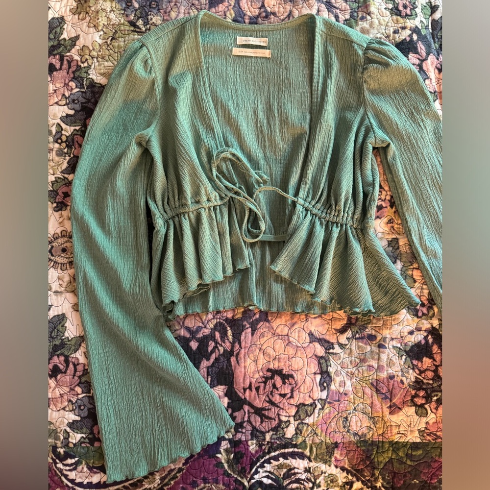UO Teal Tie-Front Women's Top